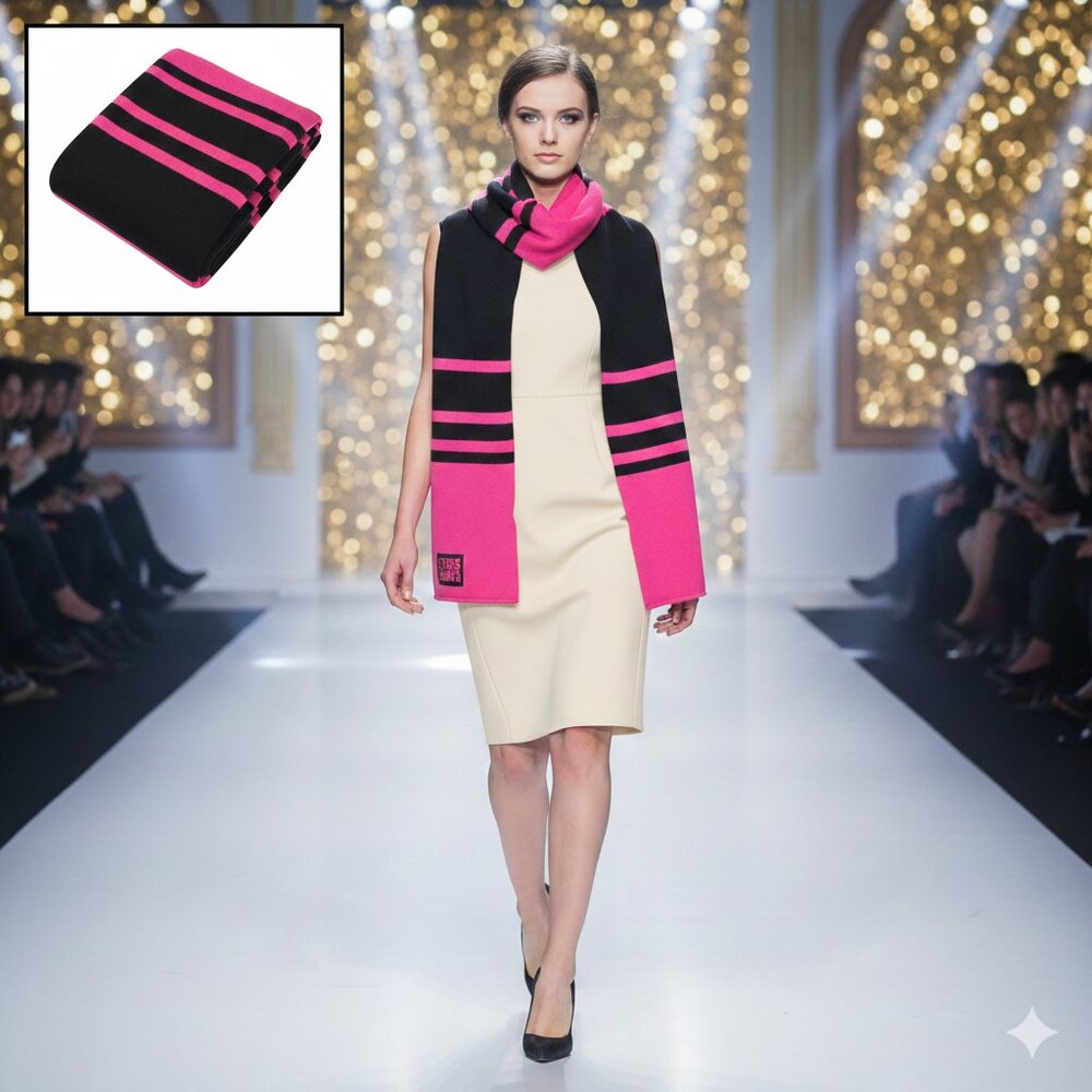NWT Women Scarf Pink/Black Color Warm Comfy Soft Shawl Long Cashmere Feel Love